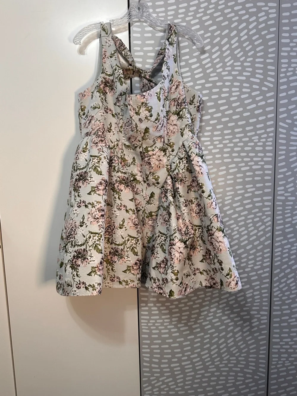 ASOS Luxe Curve Jacquard Cinched Waist Skater Mini Dress with bow - Picture 2 of 7